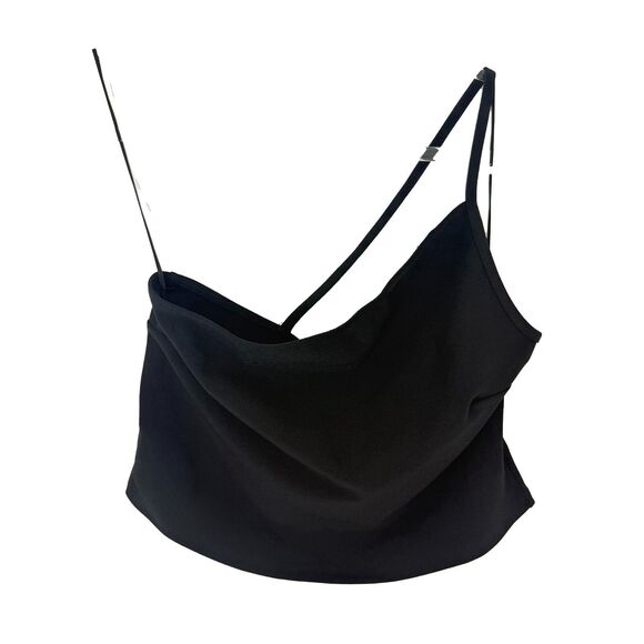 ABERCROMBIE & FITCH Asymmetric Cropped Crepe Cami L Black Stretch Club Party B76 - Picture 3 of 6